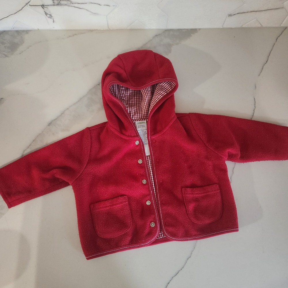 Vintage 2002 Gymboree Red Fleece Lined Hooded jacket Baby 3/6 Christmas cozy